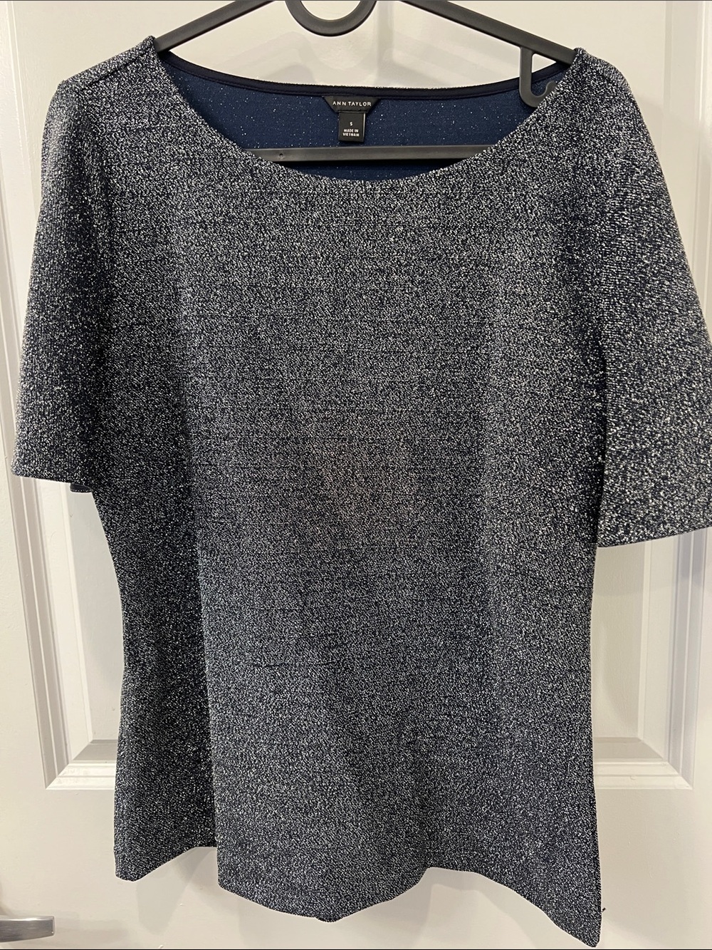 Ann Taylor Navy Metallic Short-Sleeve Knit Top